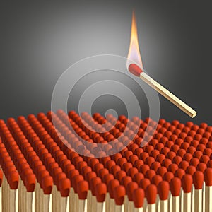 lit match is about to fall on a group of matches