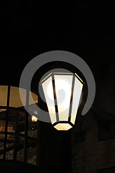 Lit outdoor lamp photo