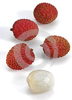 Litchi or Litchee, litchi sinensis, Exotic Fruits against White Background photo