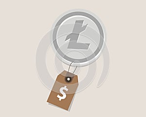Lite coin price value of crypto-currency in dollar price tag digital money block chain investment concept photo
