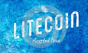 Litecoin Accepted Here Retro Design White On Light Blue