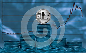 Litecoin coin against background of price graph