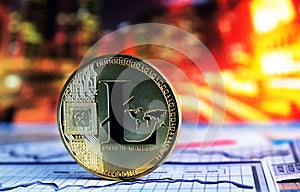 litecoin on colorful background photo