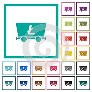 Litecoin criptocurrency mining flat color icons with quadrant frames