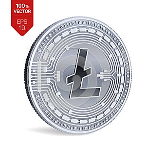 Litecoin. Crypto currency. 3D isometric Physical coin. Digital currency. Silver coin with Litecoin symbol on white backgr