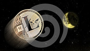 Litecoin crypto to the moon, conceptual trading of an explosive