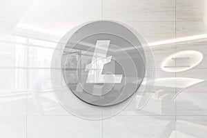 Litecoin on glossy office wall realistic texture