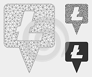 Litecoin Map Pointer Vector Mesh Network Model and Triangle Mosaic Icon