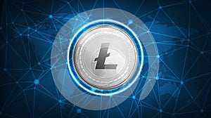 Litecoin symbol on futuristic hud banner.