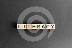 literacy - word from wooden blocks with letters