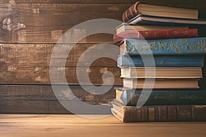 Literary aesthetics Old hardback books grace a wooden table