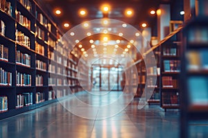 Literary ambiance Abstract blur of a public librarys tranquil space photo
