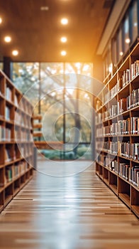 Literary ambiance Abstract blur of a public librarys tranquil space photo