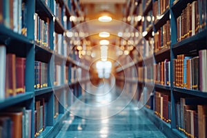 Literary ambiance Abstract blur of a public librarys tranquil space photo