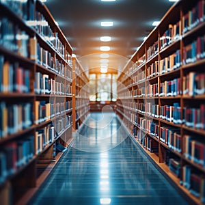 Literary ambiance Abstract blur of a public librarys tranquil space photo