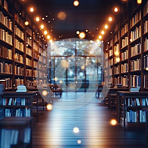 Literary ambiance Abstract blur of a public librarys tranquil space photo