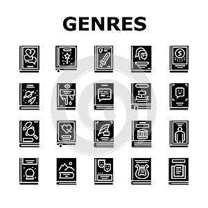 Literary Genres Books Collection Icons Set Vector