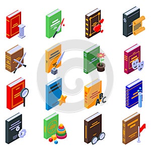 Literary genres icons set, isometric style