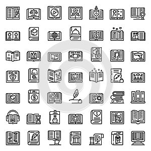 Literary genres icons set, outline style