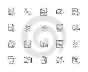 Literary output line icons collection. Creativity, Imagination, Expression, Artistry, Prose, Poetry, Novels vector and