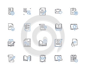Literary output line icons collection. Creativity, Imagination, Expression, Artistry, Prose, Poetry, Novels vector and photo