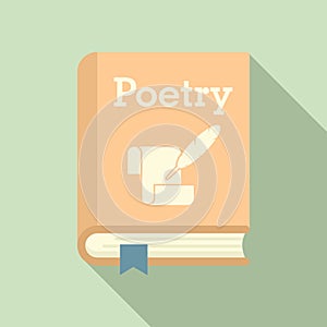 Literary poetry book icon, flat style