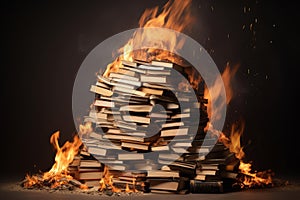 Literary Stack book fire magic. Generate AI photo