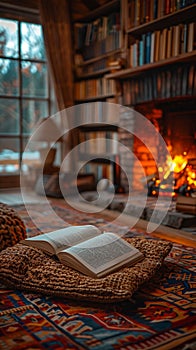 Literary warmth Snuggle up with a good book by the fireplace