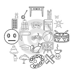 Literate icons set, outline style photo