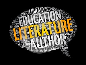 Literature message bubble word cloud collage, education concept background