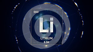 Lithium as Element 3 of the Periodic Table 3D animation on blue background