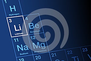 Lithium, chemical element on periodic table, with element symbol Li