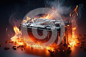 Lithium-ion batteries problem, dangerous rechargeable batteries. Self-heating risk of batteries. photo