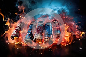 Lithium-ion batteries problem, dangerous rechargeable batteries. Self-heating risk of batteries. photo