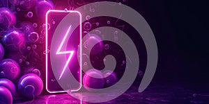 Lithium Ion Battery With A Lightning Bolt Icon , Balloons Illuminated With Neon Purple Light Battery