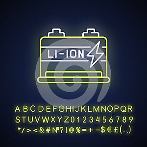 Lithium ion battery neon light icon