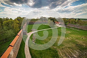 Lithuania: aerial view of gothic Medininkai castle