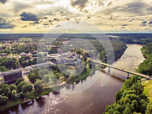 Lithuania, Baltic States: aerial UAV view of Druskininkai, a spa town on the Nemunas river