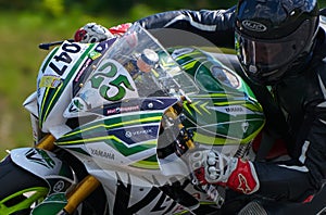 Lithuania, Kaunas 05-06-2021 closeup portrait of a biker front view