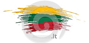 Lithuania flag. Brush strokes, grunge. Stripes colors of the lithuanian flag on a white background. Vector design national poster