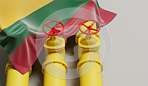 Lithuania flag covering an oil and gas fuel pipe line. Oil industry concept. 3D Rendering