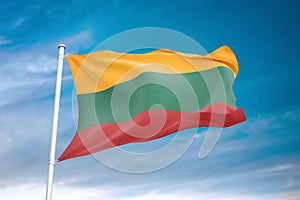 Lithuania flag waving sky background 3D illustration