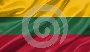 Lithuania flag waving with the wind, 3D illustration.