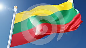 lithuania flag waving in the wind against a blue sky. lithuanian national symbol on flagpole, 3d rendering