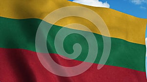 Lithuania flag waving in the wind, blue sky background. 3d rendering
