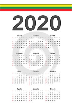 Lithuanian 2020 year vector calendar