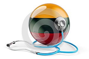 Lithuanian flag with stethoscope. Health care in Lithuania concept, 3D rendering