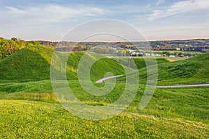 Lithuanian historic capital Kernave, green landscape of Kernave mounds