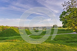 Lithuanian historic capital Kernave, green landscape of Kernave mounds