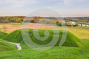 Lithuanian historic capital Kernave, green landscape of Kernave mounds